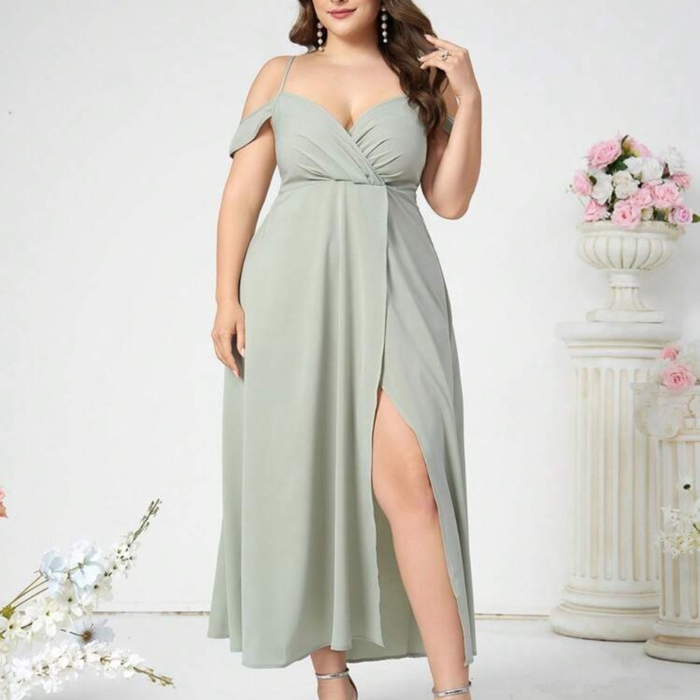Elegant Sage Green Off-Shoulder Dress